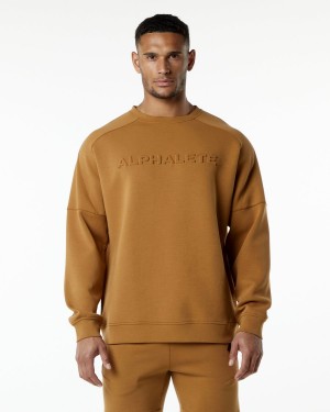 Almond Alphalete ELMTS Crewneck Sweater Men's Jackets | 5968370-VR