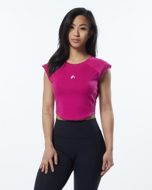 Arcade Pink Alphalete Velocity Crop Tee Women's Shirts | 9714026-JO