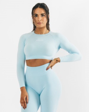 Arctic Blue Alphalete Amplify LS Crop Women's Long Sleeve | 7589203-EY