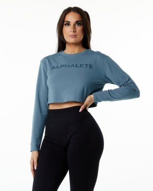 Atlantic Blue Alphalete Core LS Crop Women's Long Sleeve | 0659721-CN