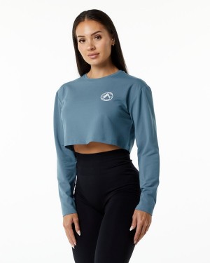 Atlantic Blue Alphalete Dynasty LS Crop Women's Long Sleeve | 9258073-VG