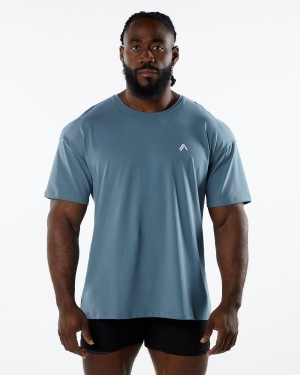 Atlantic Blue Alphalete Emblem Tee Men's Shirts | 7308245-EK