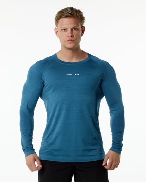 Atlantic Blue Alphalete Ozone LS Tee Men's Shirts | 3891605-HU