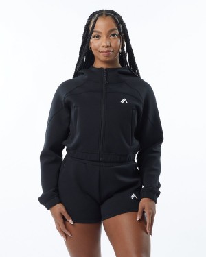 Black Alphalete ELMTS Full-Zip Crop Jacket Women's Jackets | 8256409-MF