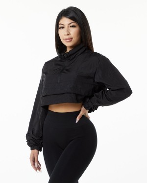 Black Alphalete Endure Crop Jacket Women's Jackets | 7042396-IT