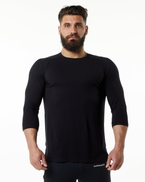 Black Alphalete Evo 3/4 Sleeve Tee Men's Shirts | 4260159-TE