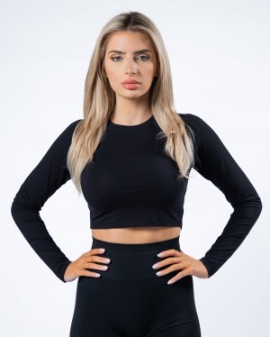 Black Alphalete Evo Long Sleeve Crop Women's Long Sleeve | 6480279-KL