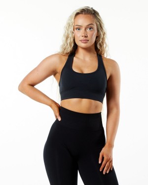 Black Alphalete Impact Bra Women's Sports Bra | 0812496-NG