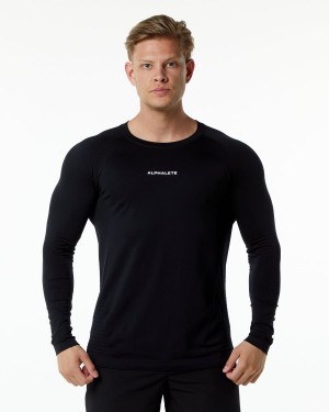 Black Alphalete Ozone LS Tee Men's Shirts | 3198240-SR