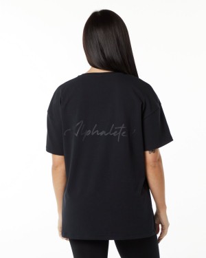 Black Alphalete Signature Oversized Tee Women's Shirts | 2901385-CS