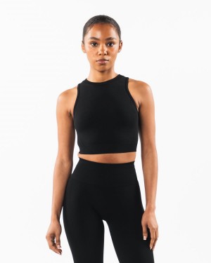 Black Alphalete Stratus Crop Tank Women's Tank Top | 6780245-PX