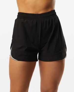 Black Alphalete Stride Short 3" Women's Shorts | 4153286-MC