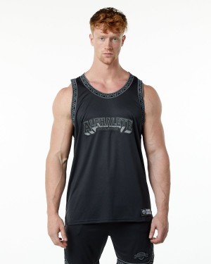 Black Alphalete Varsity Basketball Jersey Men's Stringers | 0572938-XF