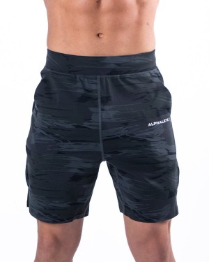 Black Canvas Camo Alphalete Trace Short 8" Men's Shorts | 5964283-SY