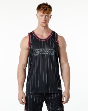 Black Pinstripe Alphalete Varsity Basketball Jersey Men's Stringers | 6514308-KS