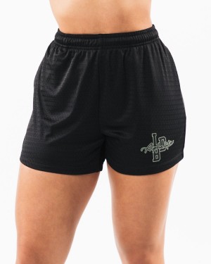 Black / Sage Alphalete Signature Mesh Short 4" Women's Shorts | 0781563-ZA