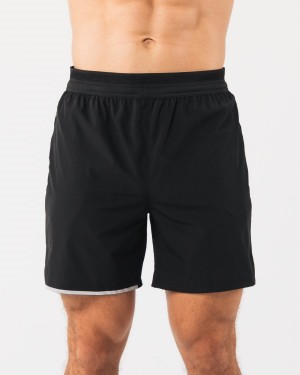 Black / Silver Alphalete Studio Short 6" Men's Shorts | 6879204-MX