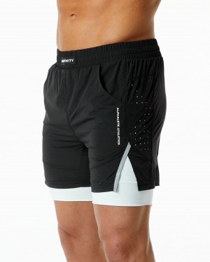 Black / White Alphalete Infinity Speed Short 5.5" Men's Shorts | 8295617-UP