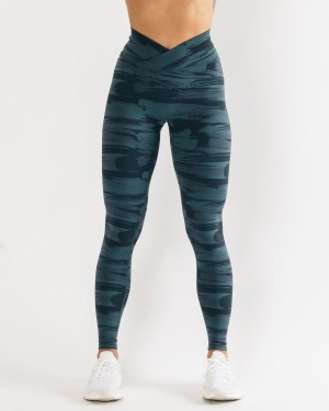 Blue Canvas Camo Alphalete Surface Power Legging Women's Leggings | 2340756-DZ