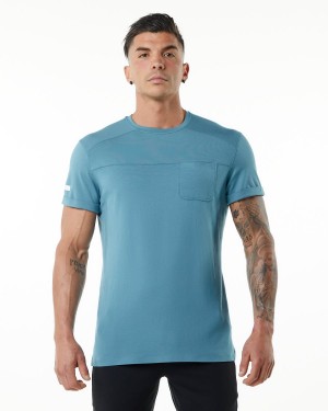 Blue Lagoon Alphalete Evo Pocket Tee Men's Shirts | 0486731-RC