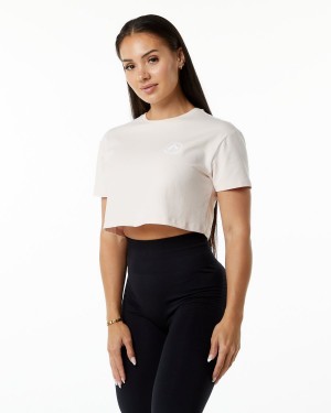 Blush Alphalete Dynasty Crop Women's Shirts | 7865423-ZB