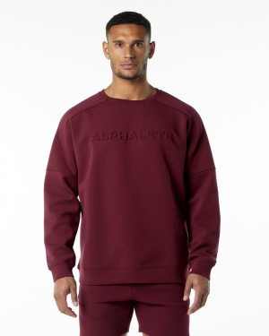 Burgundy Alphalete ELMTS Crewneck Sweater Men's Jackets | 4076839-MN