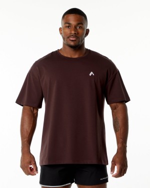 Burgundy Alphalete Emblem Tee Men's Shirts | 2150963-EQ