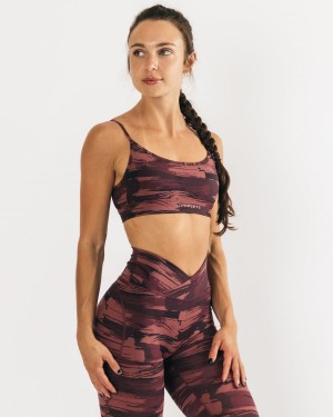 Burgundy Canvas Camo Alphalete Surface Limitless Bra Women's Sports Bra | 7315249-JF