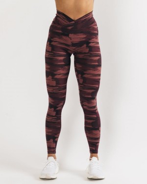 Burgundy Canvas Camo Alphalete Surface Power Legging Women's Leggings | 9345012-LF