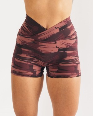 Burgundy Canvas Camo Alphalete Surface Power Short 5" Women's Shorts | 7905861-TN