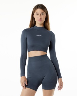 Carbon Alphalete Ozone High Neck LS Crop Women's Long Sleeve | 6194750-TC