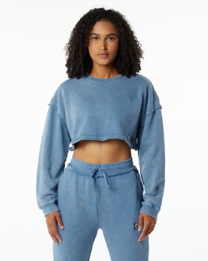 Celestial Blue Alphalete Very Terry Crop Pullover Women's Jackets | 9638107-QA