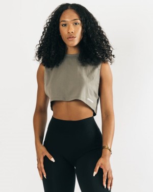 Concrete Alphalete Heavy Cotton Cropped Cutoff Women's Tank Top | 2378964-BO