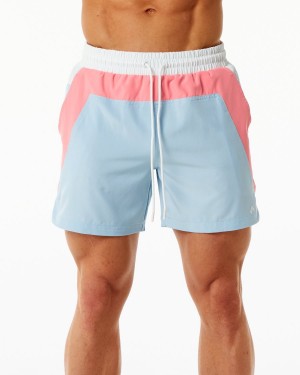 Coral / Light Blue Alphalete Swim Trunk 5.5" Men's Boardshorts | 5463789-SK