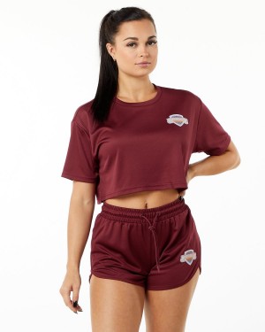 Crimson Alphalete Varsity Crop Women's Shirts | 9248135-JG