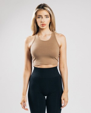 Dark Tan Alphalete Essential Crop Tank Women's Tank Top | 6320549-UT