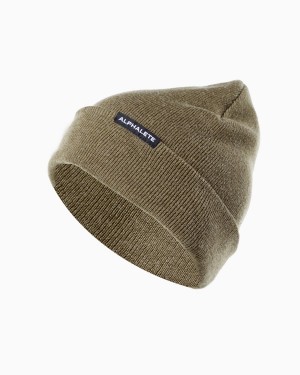 Dark Tan Alphalete Essential Foldover Beanie Women's Accessories | 5631490-NW