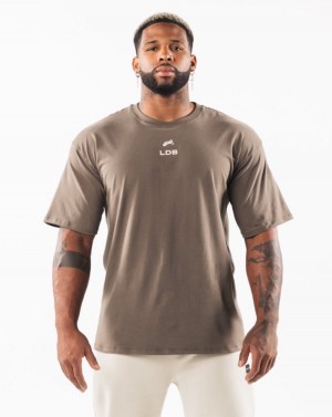 Desert Taupe / Sea Shell Alphalete Brushed Crest Tee Men's Shirts | 7082913-XP