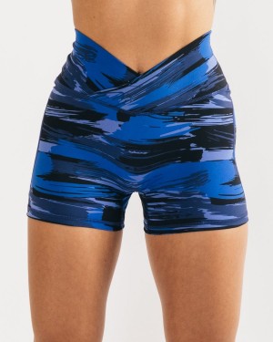 Electric Blue Canvas Camo Alphalete Surface Power Short 5" Women's Shorts | 8976130-ST