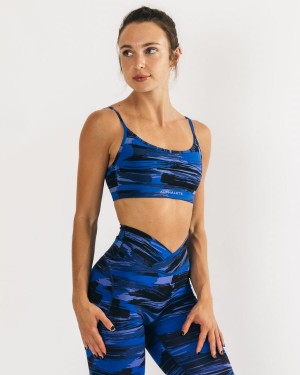 Electric Blue Canvas Camo Alphalete Surface Limitless Bra Women's Sports Bra | 2176408-DQ