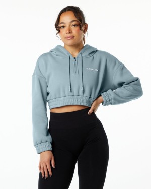 Fog Blue Alphalete Classic Capital Crop Hoodie Women's Hoodie | 4307659-DX