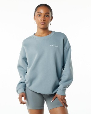 Fog Blue Alphalete Classic Crew Women's Jackets | 9821506-FO