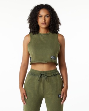 Green Aventurine Alphalete Very Terry Crop Cutoff Women's Tank Top | 2764058-BX