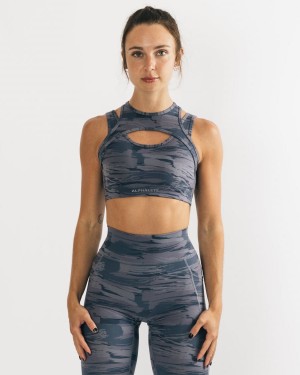 Grey Canvas Camo Alphalete Surface Keyhole Bra Women's Sports Bra | 8619504-CF