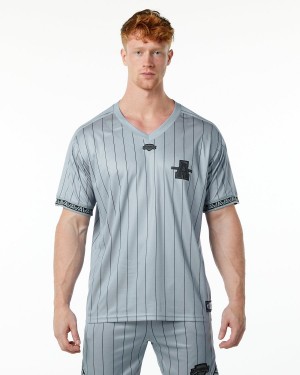 Grey Pinstripe Alphalete Varsity NFL Jersey Men's Shirts | 1304957-NE