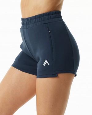 Harbor Navy Alphalete ELMTS Athletic Short 3.5" Women's Shorts | 6540798-WB