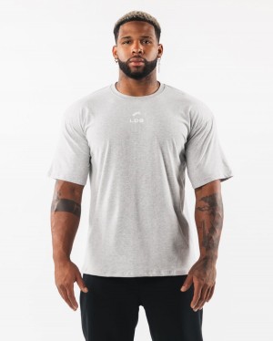 Heather Grey Alphalete Brushed Crest Tee Men's Shirts | 9148652-MF