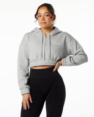 Heather Grey Alphalete Classic Capital Crop Hoodie Women's Hoodie | 1402396-IM