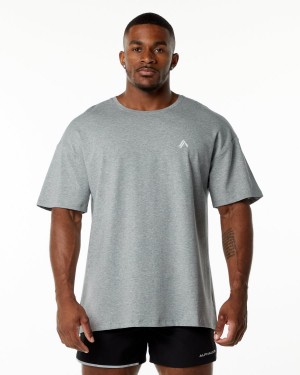 Heather Grey Alphalete Emblem Tee Men's Shirts | 5498206-XS