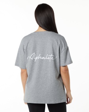 Heather Grey Alphalete Signature Oversized Tee Women's Shirts | 8091627-LN